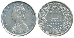 Victoria Empress, Silver ½ Rupee, 1892, Bombay Mint, A / I / B incuse, (Prid 302). Very Fi