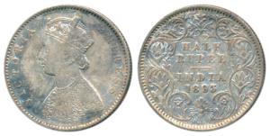 Victoria Empress, Silver ½ Rupee, 1893, Calcutta Mint, A / I / C incuse, (Prid 277). Very 