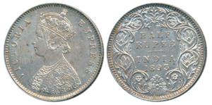 Victoria Empress, Silver ½ Rupee, 1893, Bombay Mint, A / I / B incuse, (Prid 303). About E