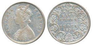 Victoria Empress, Silver ½ Rupee, 1894, Bombay Mint, A / I / B incuse, (Prid 304). Very Fi
