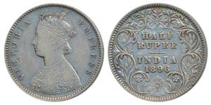 Victoria Empress, Silver ½ Rupee, 1896, Calcutta Mint, A / I / C incuse, (Prid 279). Very 