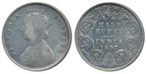 Victoria Empress, Silver ½ Rupee, 1897, Calcutta Mint, A / I / C incuse, (Prid 280). Very 