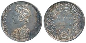 Victoria Queen, Silver Rupee, 1874, Bombay Mint, C1 / II / No mint mark, (Prid 141). Extre