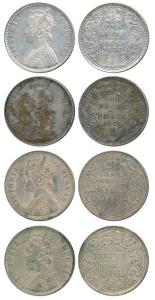 Victoria Empress, Silver Rupee (4), 1877, Calcutta Mint, A1 / I / No mint mark, (Prid 115)