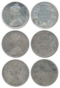 Victoria Empress, Silver Rupee (3), 1879, Calcutta Mint, A1 / I / C incuse, (Prid 117); Bo