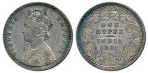 Victoria Empress, Silver Rupee, 1881, Calcutta Mint, A1 / I / C incuse, (Prid 119). Very F