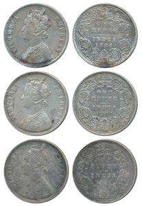 Victoria Empress, Silver Rupee (3), 1884, Calcutta Mint, A1 / I / C incuse, (Prid 123); Bo