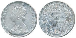 Victoria Empress, Silver Rupee, 1885, Bombay Mint, A3 / II / B raised in top & bottom flow
