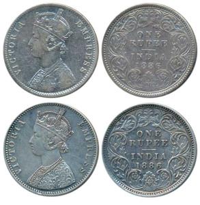 Victoria Empress, Silver Rupee (2), 1886, Calcutta Mint, C4 / I / C incuse, C4 is a recent