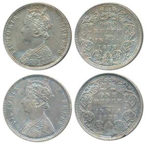 Victoria Empress, Silver Rupee (2), 1888, Calcutta Mint, C3 / I / C incuse, (Prid 129); Bo
