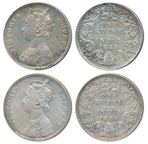 Victoria Empress, Silver Rupee (2), 1888, Bombay Mint, C2 / I / B incuse, normal ’B’, (Pri
