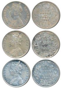 Victoria Empress, Silver Rupee (3), 1892, Calcutta Mint, C3 / I / C incuse, (Prid 133); Bo