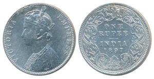 Victoria Empress, Silver Rupee, 1897, Bombay Mint, C2 / I / B incuse, (Prid 183). Ex-mount