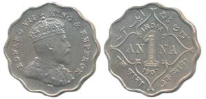 Edward VII, Cupro-Nickel, 1 Anna, 1907, Bombay Mint, B incuse, (Prid 926). Extremely Fine.
