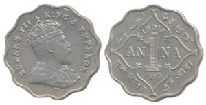 Edward VII, Cupro-Nickel, 1 Anna, 1910, Bombay Mint, B incuse, (Prid 929). About Extremely