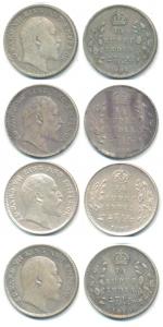 Edward VII, Silver ¼ Rupee (4), 1904, Calcutta Mint, (Prid 433); 1906, Calcutta Mint, (Pri