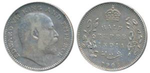 Edward VII, Silver ½ Rupee, 1906, Bombay Mint, B incuse, (Prid 315). Very Fine, Extremely 