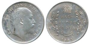 Edward VII, Silver ½ Rupee, 1908, Calcutta Mint, No mint mark, (Prid 312). Very Fine+.