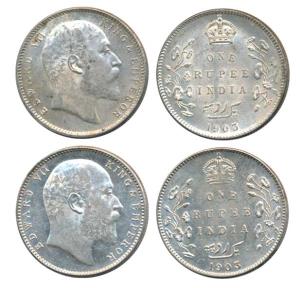 Edward VII, Silver Rupee, 1903 (2), Calcutta Mint, (Prid 189); Bombay Mint, B incuse with 