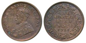 George V, Bronze ¼ Anna, 1914, Calcutta Mint, (Prid 660). Extremely Fine.