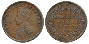 George V, Bronze ¼ Anna, 1916, Calcutta Mint, (Prid 651). Very Fine+, Rare.