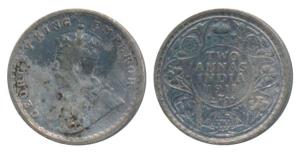 George V, Silver 2 Annas, 1911, Calcutta Mint, (Prid 564). Very Fine, Rare.
