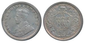 George V, Silver ¼ Rupee, 1911, Calcutta Mint, (Prid 440). Very Fine+, Rare.