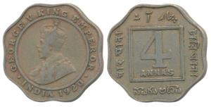 George V, Cupro-Nickel, 4 Annas, 1920, Calcutta Mint, (Prid 875). Very Fine.
