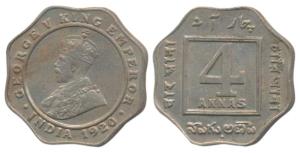 George V, Cupro-Nickel, 4 Annas, 1920, Bombay Mint, (Prid 878). About Extremely Fine, Rare