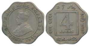 George V, Cupro-Nickel, 4 Annas, 1921, Bombay Mint, (Prid 879). About Very Fine, Rare.