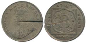 George V, Cupro-Nickel, 8 Annas, 1920, Bombay Mint, (Prid 873). Planchet cut, Fine+, Rare.