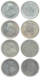 George V, Silver ½ Rupee (4), 1912, Calcutta and Bombay Mint, (Prid 319 & 336); 1913, Calc