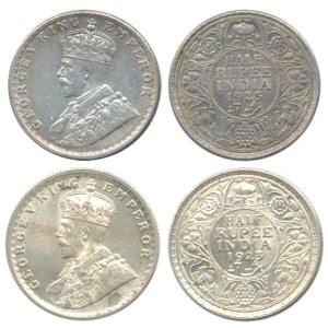George V, Silver ½ Rupee (2), 1923, Calcutta and Bombay Mint, (Prid 326 & 345). Very Fine+