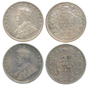 George V, Silver ½ Rupee (2), 1924, Calcutta and Bombay Mint, (Prid 327 & 346). Very Fine 