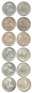 George V, Silver ½ Rupee (5), 1930, 1933 and 1934, Calcutta Mint, (Prid 332, 333 & 324); 1