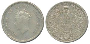 George VI, Half Silver ¼ Rupee, 1940, Bombay Mint, Mule, A / I / dot, 1st Head, old 1939 o