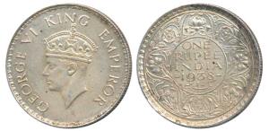 George VI, Silver Rupee, 1938, Bombay Mint, A / I / without Dot, (Prid 233). About Uncircu