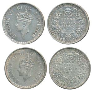 George VI, Half Silver Rupee (2), 1943, Bombay Mint, B / Ia, Small 3 in date, (Prid 241); 