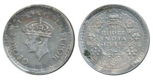 George VI, Half Silver Rupee, 1945, Lahore Mint, D / Ia / L, Large & Open 5 in Date, Unlis