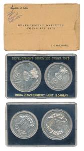 1973 Uncirculated Set, Grow More Food, set of 2, Rupees 10 and 20. Some graffiti on the ou