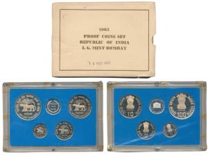 1985 Proof Set, Golden Jubilee of the Reserve Bank of India, set of 4, 50 paise to Rupees 
