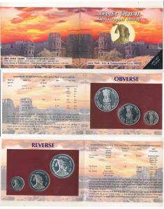 1999 Uncirculated Set, Chhatrapati Shivaji, set of 3, Rupees 2 to 100. In immaculate condi