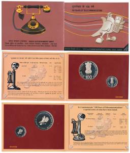 2004 Proof Set, 150 Years of Telecommunications, set of 2, Rupees 2 and 100. In immaculate