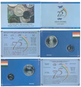 2007 Uncirculated Set, Platinum Jubilee (75 years) of Indian Air Force, set of 2, Rupees 2