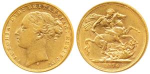 Australia, Victoria, Gold Sovereign, 8g, 1874, young head, Sydney Mint, St. George slaying