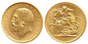 Australia, George V, Gold Sovereign, 8g, ’P’ mint mark for Perth Mint, 1917. About Uncircu