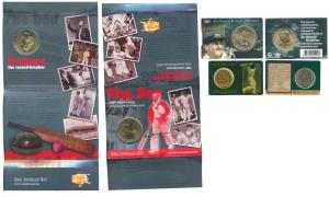 Australia, Sir Donald Bradman, Aluminum Bronze $5, 2001; the second Bi-metal $5, 1996; Alu