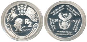 South Africa, Silver 2 Rand, 33.6g, 2009 FIFA Confederations Cup. Proof, in plastic case o