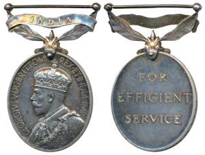 Efficiency Medal, George V, Silver, India written on a foliated bar, awarded to Pte H W Mc