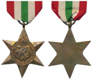 Italy Star, Copper Medal, World War II. With ribbon, Extremely Fine.